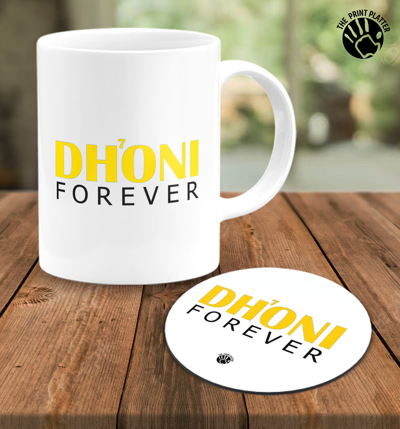 Dhoni Forever White Cermic Coffee Mug With Tea Coster 330 ml, Microwave & Dishwasher Safe| TM-R69