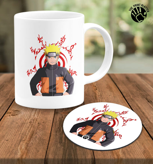Naruto White Cermic Coffee Mug With Tea Coster 330 ml, Microwave & Dishwasher Safe| TM-R74