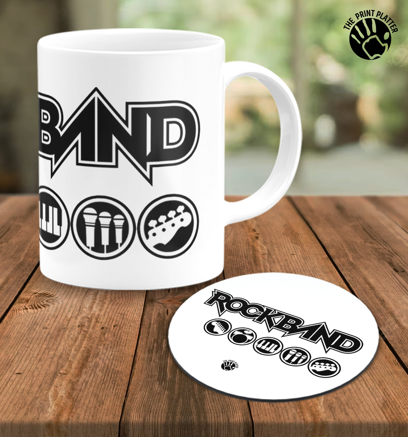 Rock Band White Cermic Coffee Mug With Tea Coster 330 ml, Microwave & Dishwasher Safe| TM-R87